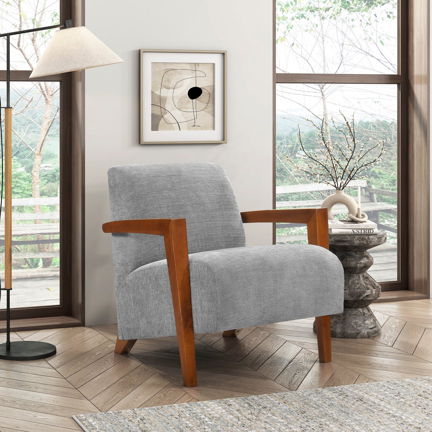 Ultra-Modern Accent Chair Gray Fabric Foam Seat Cushion Solid Wood Luxury Living Room Furniture 1pc