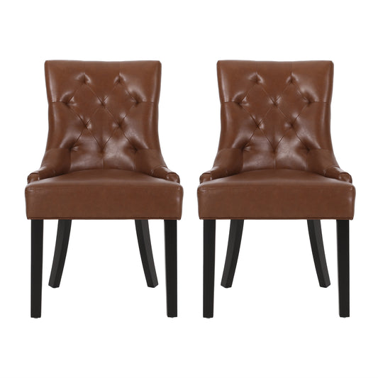 CHENEY Contemporary Dining Chair Set of 2 with Tufted Design in Light Brown PU