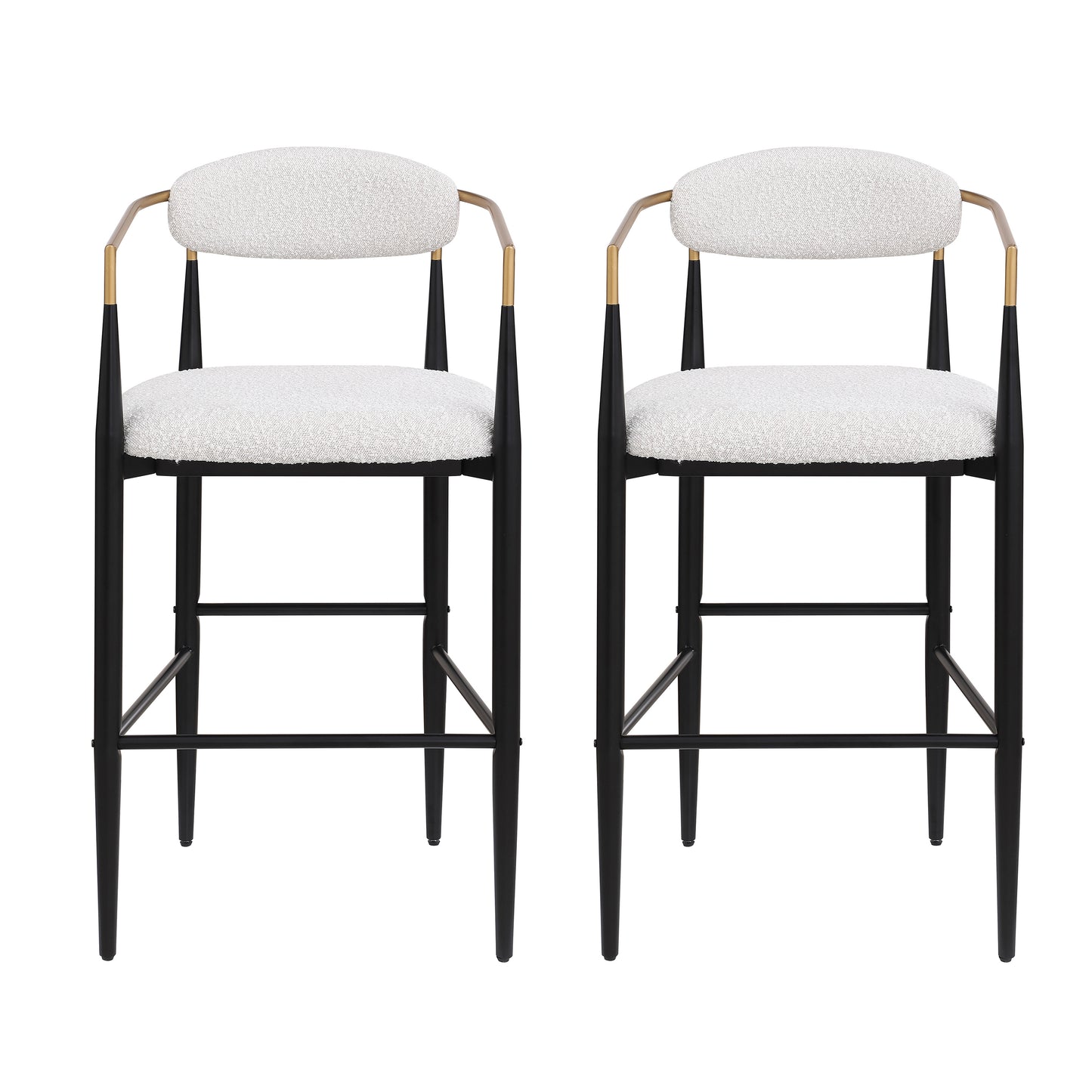 Barstools Set of 2, Counter Height Upholstered Bar Stools with Backs and Iron Legs for Kitchen Island, Beige Fabric Seating 260LBS Weight Capacity
