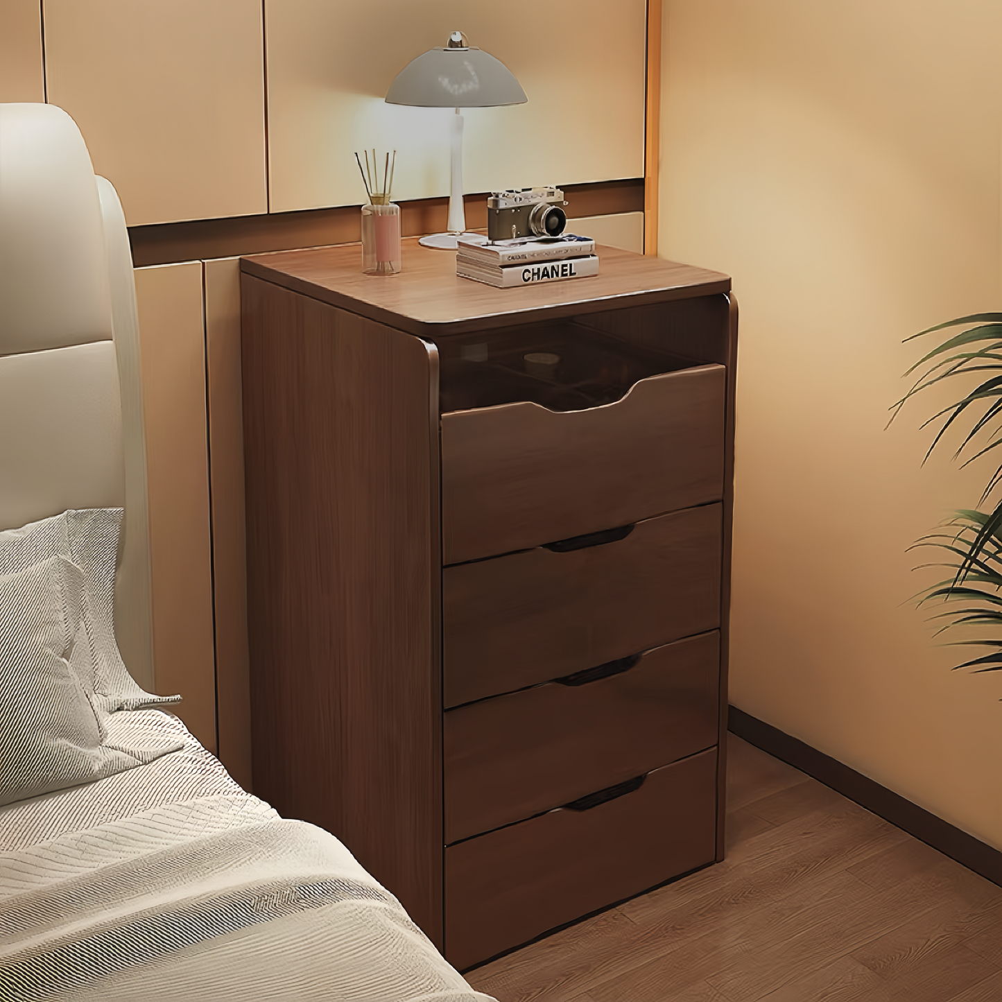 (60cm)(Walnut) 3 in 1 Vanity Desk with Plip Top Mirror,Small Make Up Vanity Set with Visible Glass Desktop,Compact Makeup Vanity with 3 Drawers,Dressing Table for Bedroom,Gift for Mother's day