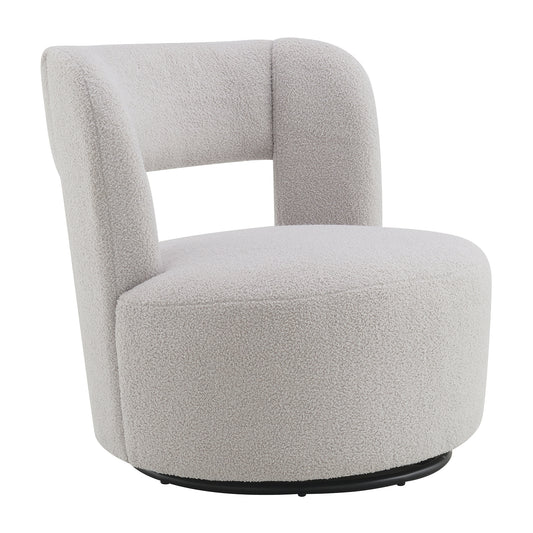 Modern Swivel Barrel Chair with Soft Teddy Fabric in Grey, Upholstered Performance Fabric for Living Room and Bedroom