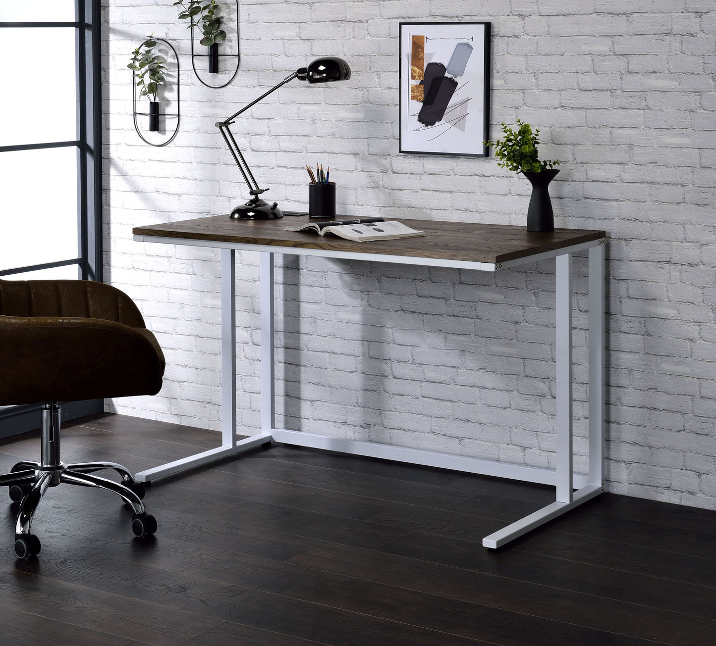 Tyrese Walnut & White Finish Writing Desk W/USB