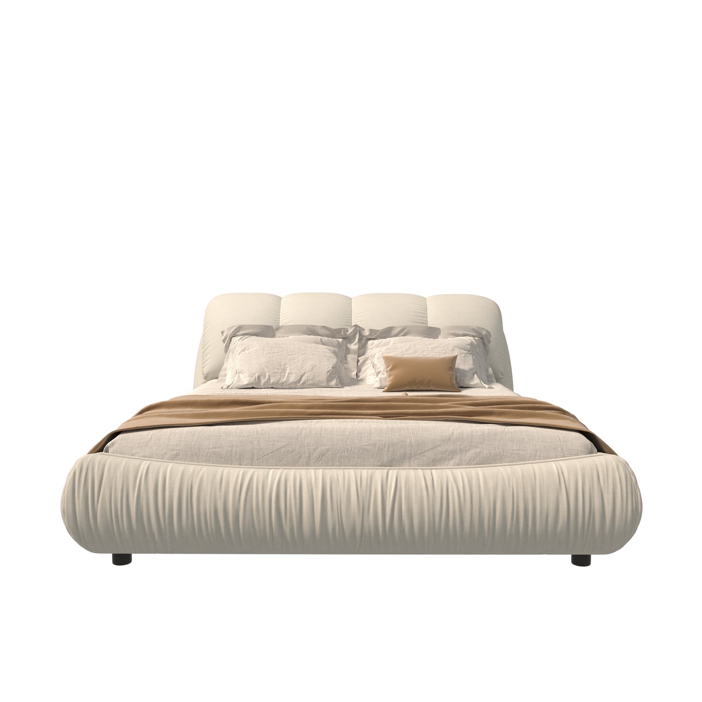 Queen Size Luxury Upholstered Platform Bed with Oversized Padded Backrest and Solid Wood Frame, Suitable for Multiple Heights of Mattresses, Beige