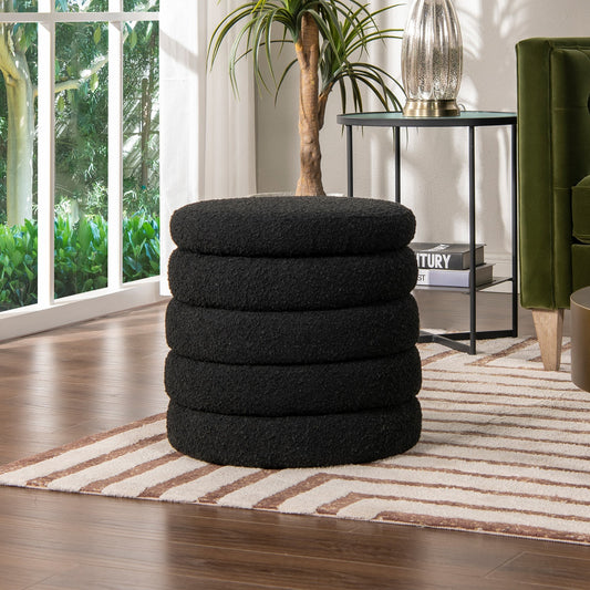 Fuji 19' Oversized Round Storage Ottoman, Ebony Black Boucle