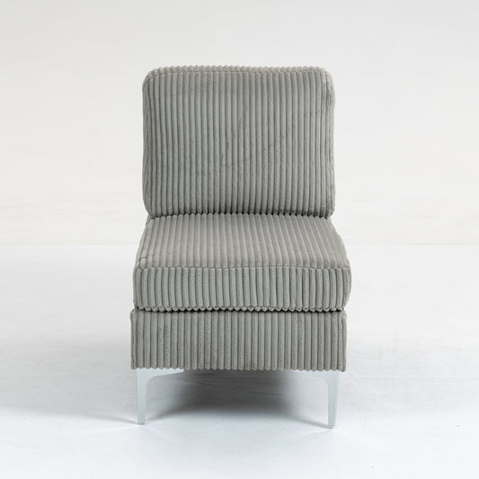 Modular Sectional Sofa Armless Seat Module, Corduroy Sectional Couch, Single Couch Modular Armless Accent Chair with Back Cushion, Gray