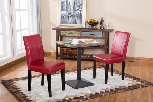 Urban Style Solid Wood Leatherette Padded Parson Chair, Red, Set of 2