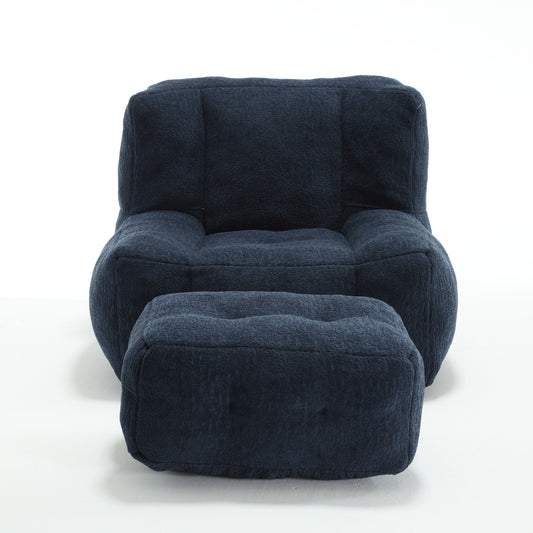 Modern Indoor Fluffy Bean Bag Chair with Memory Foam and Ottoman, Super Soft Velvet, 38.5x36.6x30 inches