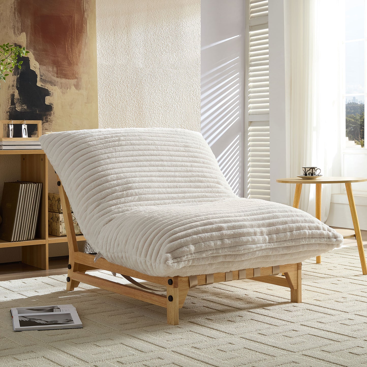 Accent Armless Lazy Sofa, Casual Single Sofa, Corduroy Fabric, For Living Room And Bedroom , With Backrest, Single Seat, OFF-WHITE