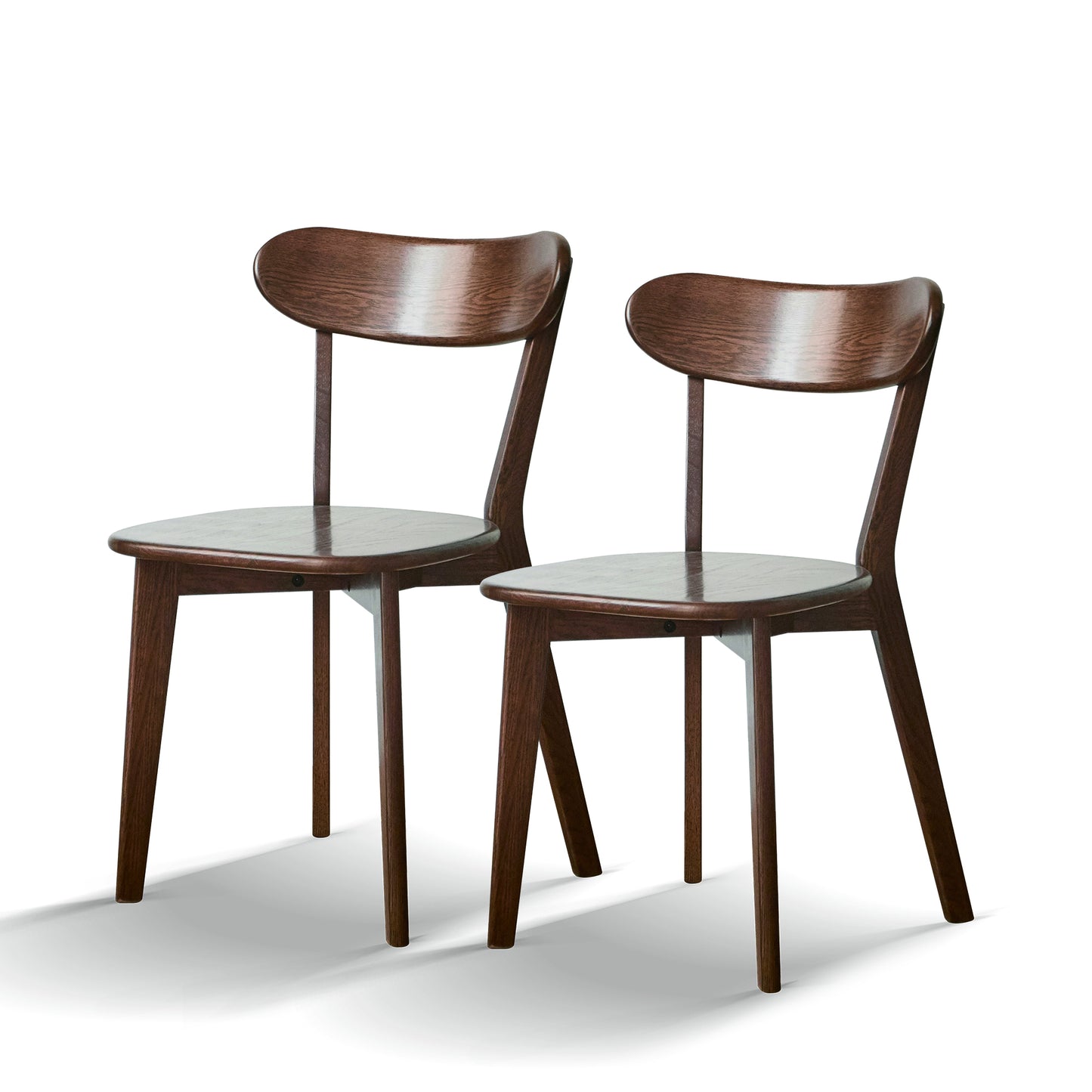 Natural Oak Dining Chair Set of 2 - Solid Wood, Walnut Finish, 46.5 * 54 * 80cm