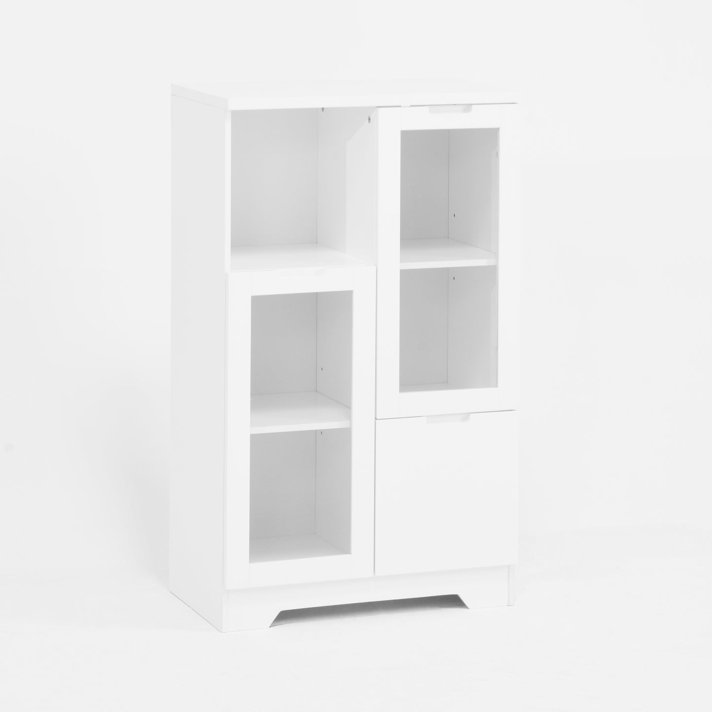 Modern MDF Painted Cabinet with Glass Doors and Drawer, White, for Bedroom and Living Room