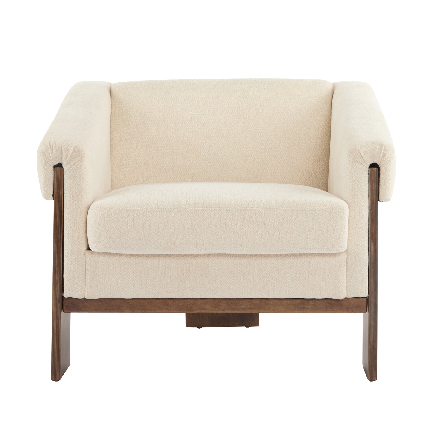 Sierra Vintage 34' Mid-Century Modern Accent Chair with Deep Cushions and Wide Armrests in Beige Fabric