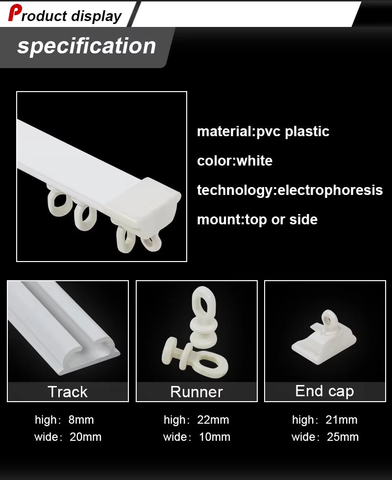 Cortinas Lutron Wall Ceiling Mount Ripple Fold Curtain Track with Full Plastic Gliding Runners PVC Modern Hotels Electrophoresis