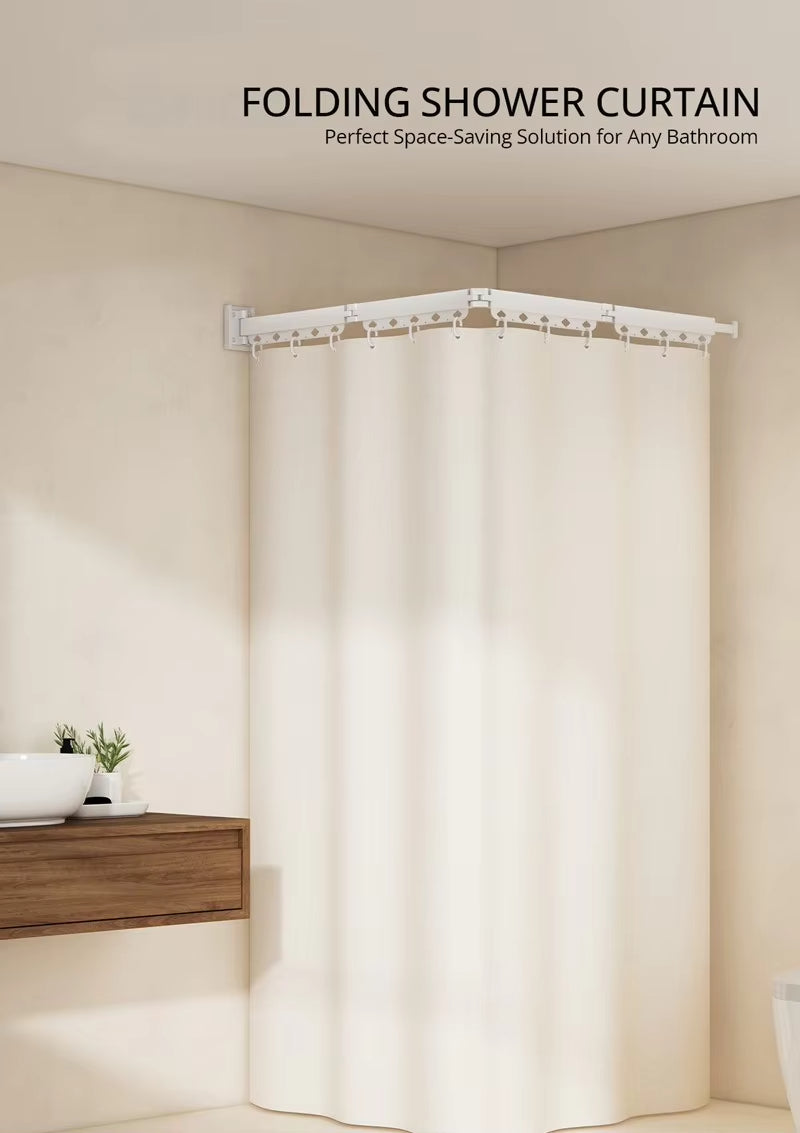 Premium Bathroom Corner Folding Shower Curtain Track Set No Drill Luxury Foldable Shower Curtains