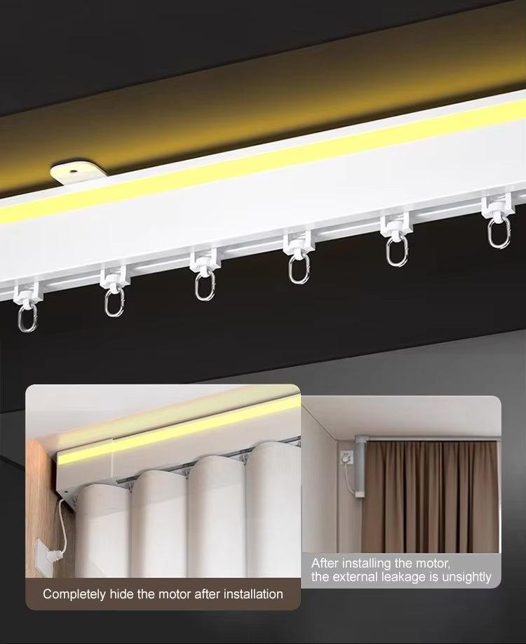 Electric Curtain Rail Track LED Heavy Duty Motorized Curtain Tracks with Remote Control