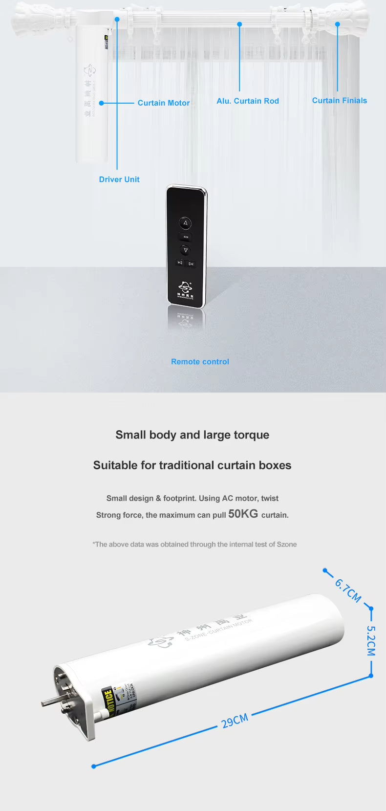 Indoor Smart Home Heavy Duty Wall Mounted Aluminum Electric Curtain Rod With Remote Control for windows