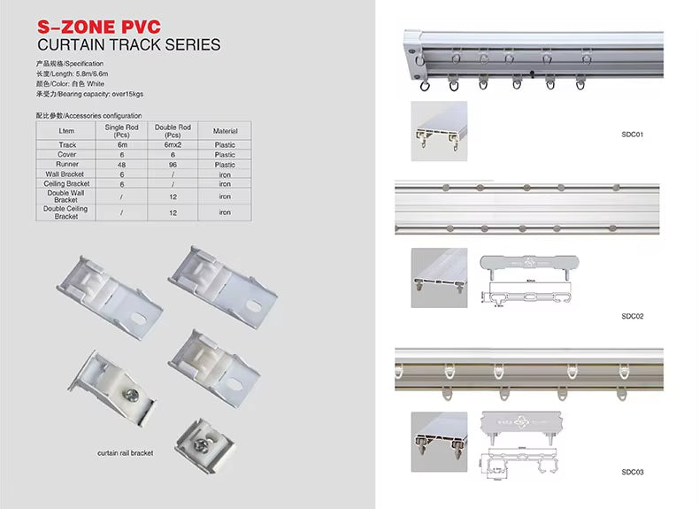 American Heavy Duty Ceiling Mounting Pvc Strip Curtain Rail With Curtain Rail Wheel