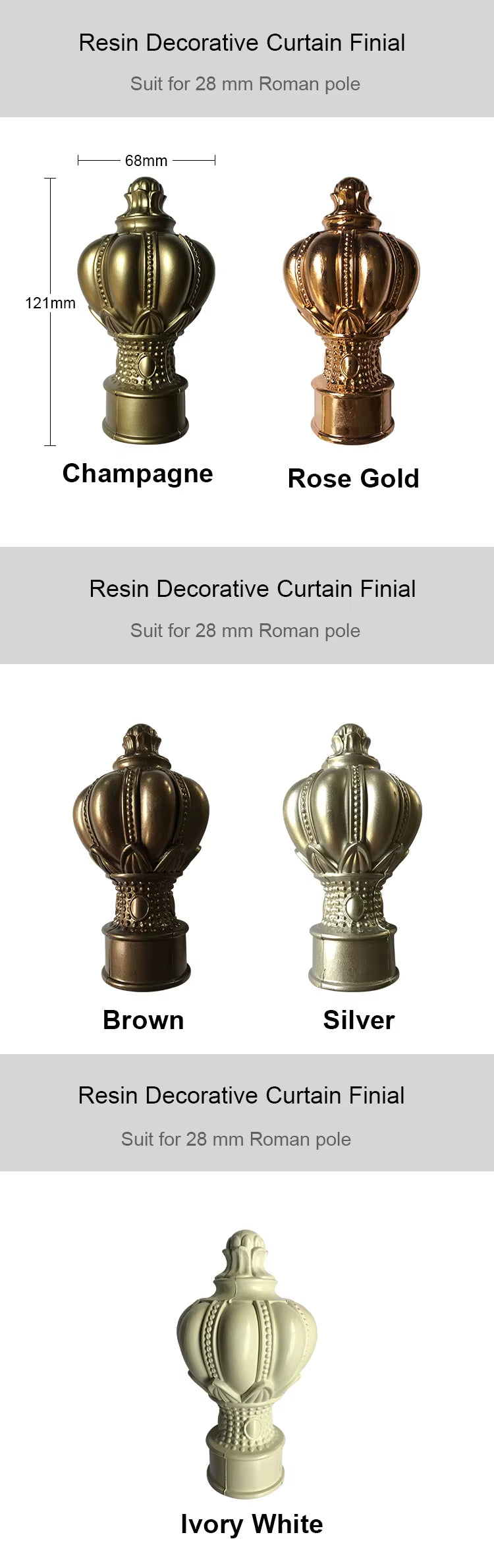 New Arrivals Luxury 28mm PP Plastic Curtain Decoration Curtain Rod Head for windows Decoration