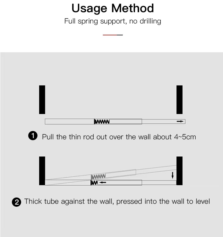 Adjustable Modern & Rustic Style Curtain Rod No Drill Required for Bathroom & Kitchen Made of Metal Plastic Iron Steel Alloy
