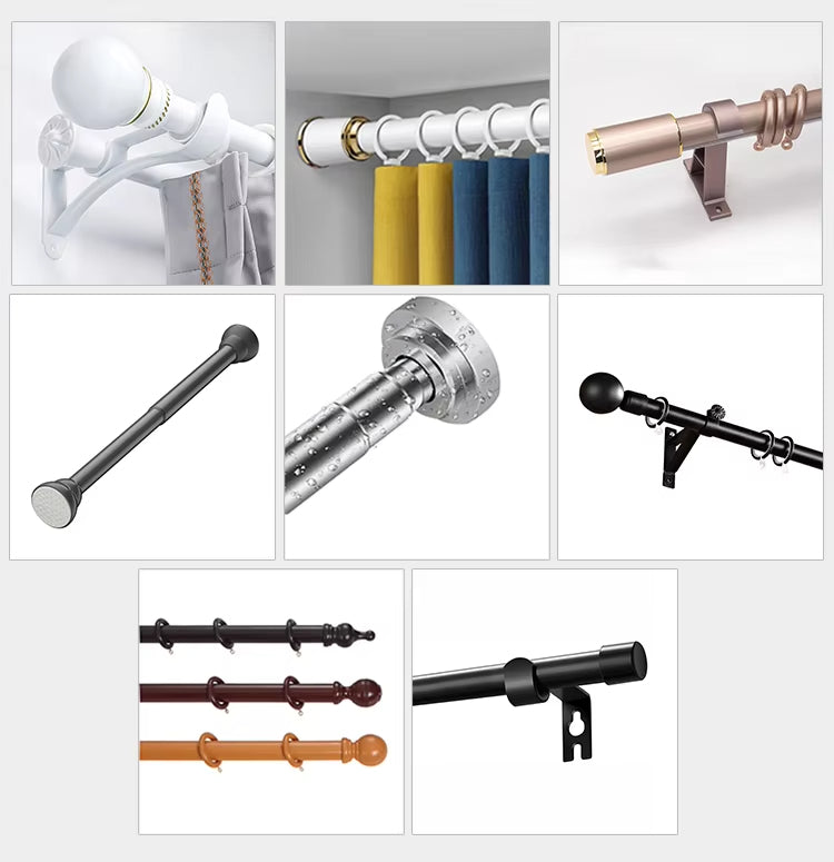 Adjustable Modern & Rustic Style Curtain Rod No Drill Required for Bathroom & Kitchen Made of Metal Plastic Iron Steel Alloy