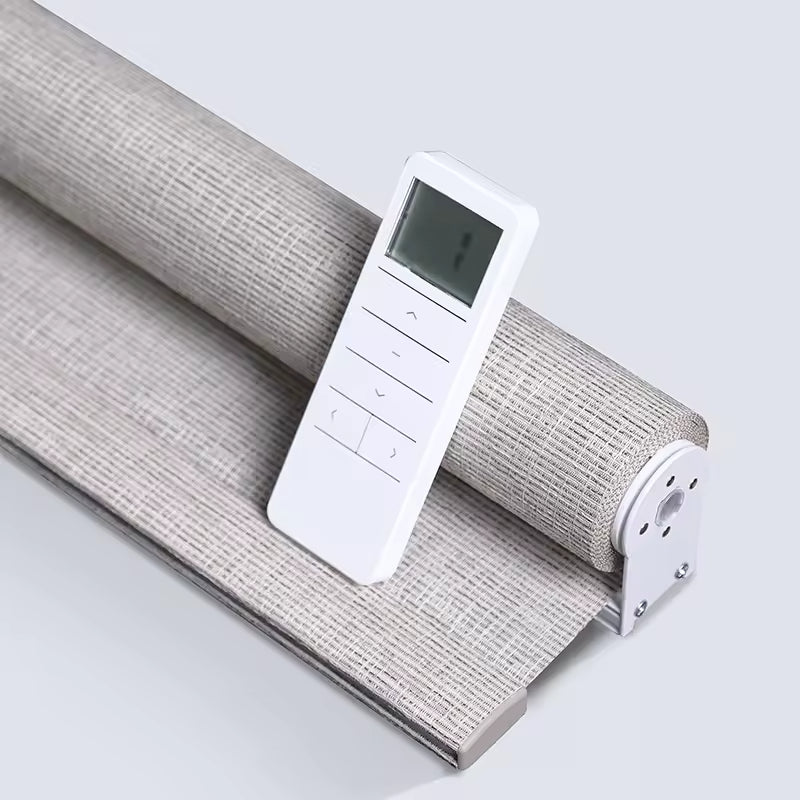 Custom Office Bedroom Modern Electric Motorized Blackout French Window Fabric Shades Built-in Black-for Custom Office Bedroom