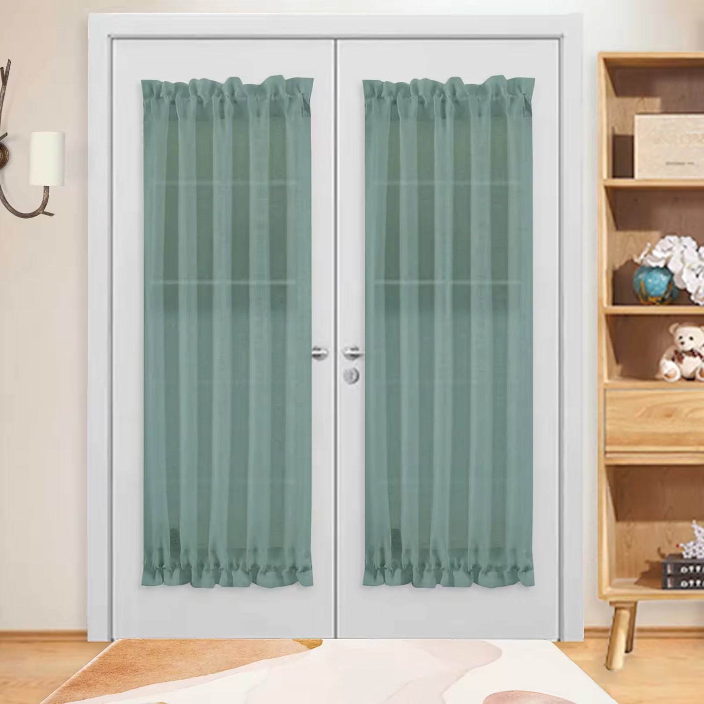 Green Sheer Curtains Semi Transparent French Door Curtain Eco-friendly French Window Curtains