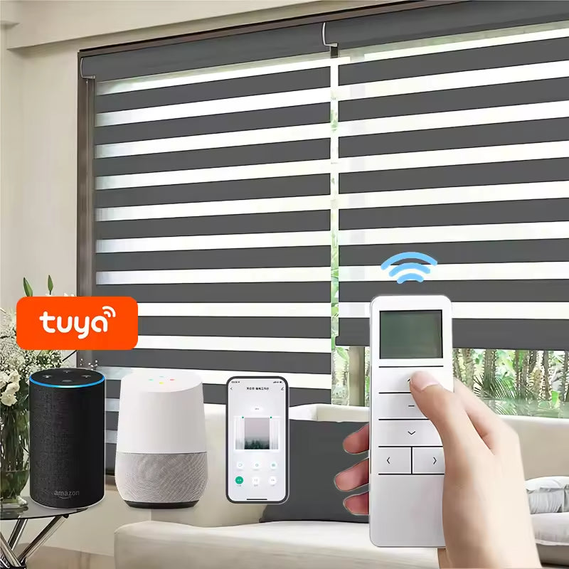 Customized Window Remote Control Roller Shades Living Room Curtains Electric Blackout Roller Blinds Smart Motorized Zebra Blinds