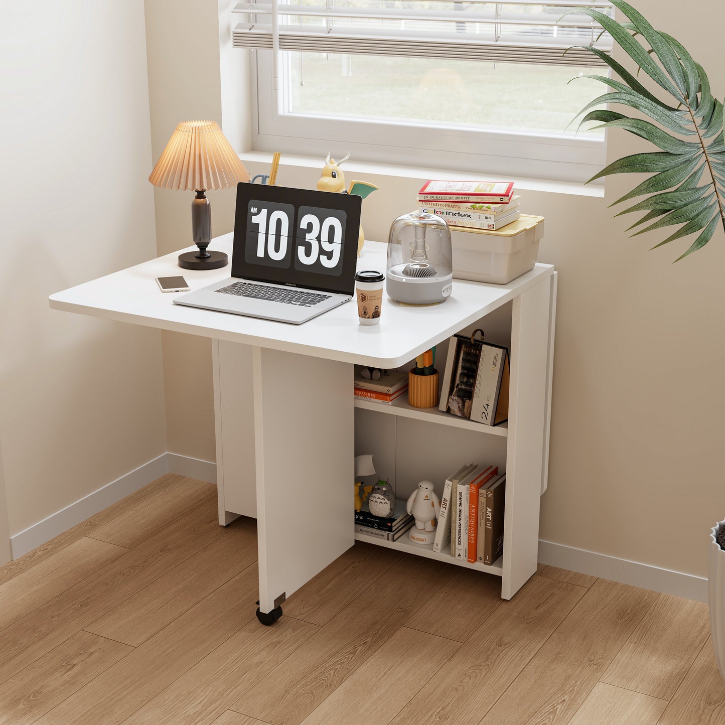 Fully unfolded 51.18 inches white foldable table, suitable for small family table or display table convenient, home simple long table, simple and lightweight