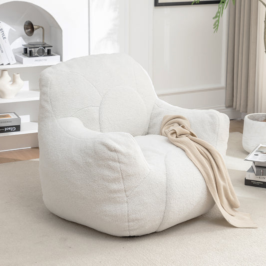 Comfy Bean Bag Chair with Filler, Tufted Memory Foam Sofa in White Teddy Fabric, Fluffy and Cozy Seating for Dorm, Apartment, or Living Room