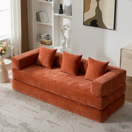 UNITED WE WIN Folding Sofa Bed with Pillows - Convertible Chair Floor Couch & Sleeping Mattress - Foldable Memory Foam Sleeper for Living Room/Dorm/Guest Room/Home Office/Apartment/Upstairs Loft