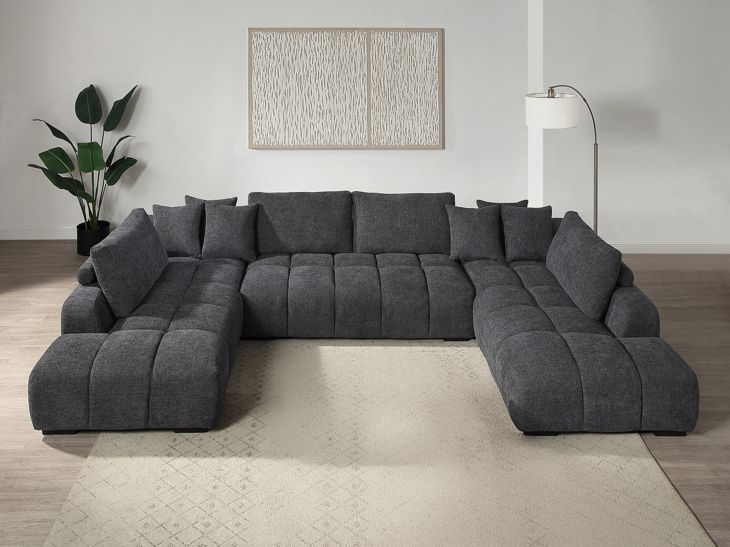 Chosen Gray Chenille Sectional Sofa with Toss Pillows with 2 Chaises