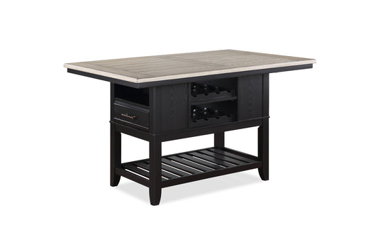 1pc Counter Height Table with Storage Drawers Shelves Wine Rack Tow-Tone Dark Gray Brown Finish Dining Room Wooden Furniture