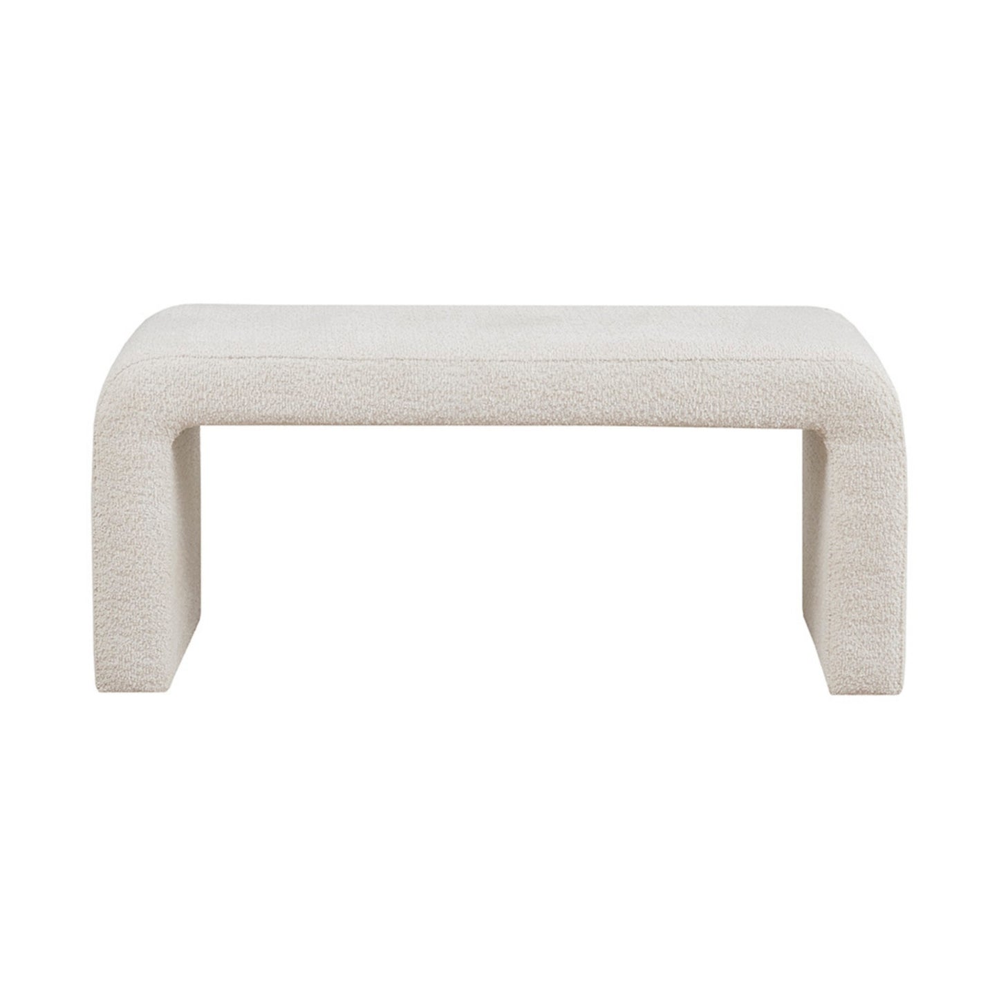 Modern Boucle Waterfall Bench Cream 42'W Upholstered Solid Wood Frame