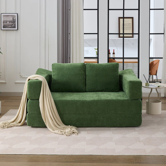 Modern Minimalist Sofa, Fold-Out Sofa Bed, Convertible Chair Floor Couch & Sleeping Mattress for Living room, Bedroom, Apartment, Removable Backrest, Green