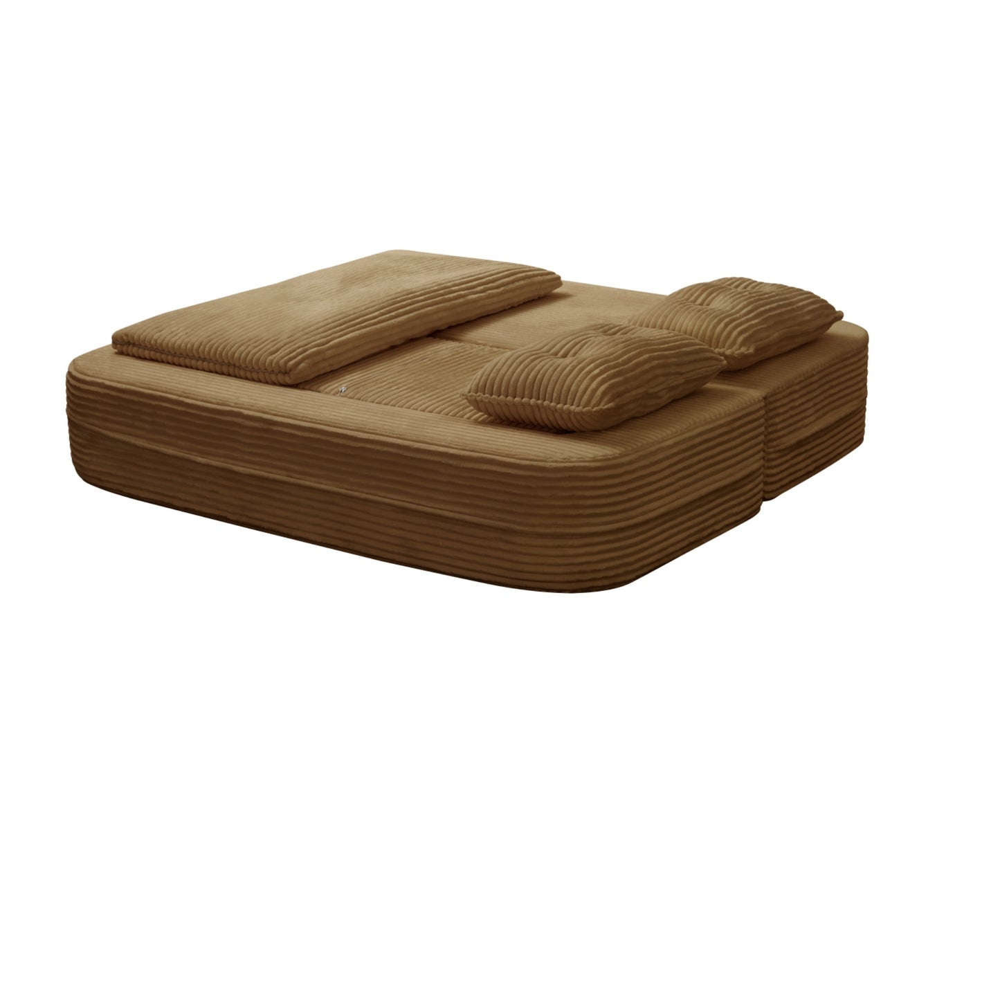 Multi Functional Sectional Sofa Bed with Independent Chaise Lounge and Functional Blanket,Plush Corduroy Sofa Couch,Convertible Sofa Bed,80' King Size Bed,Deep Seat Fluffy Sofa,Camel