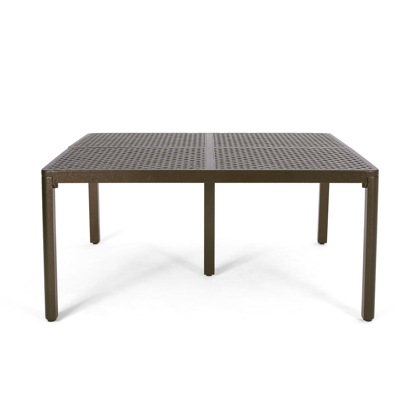 Outdoor Modern Aluminum Dining Table with Woven Accents, Gloss Black, 61.25 Inches
