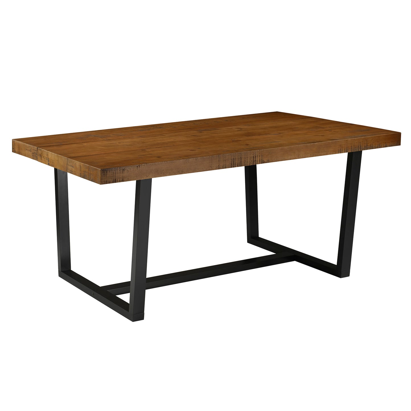Modern Distressed Dining Table - Rustic Oak Solid Wood and Metal Frame