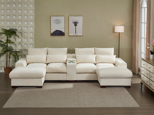 Modern Sectional Sofa Couch with Console,USB Charging Port,Reading Light,Cup Holder, Beige