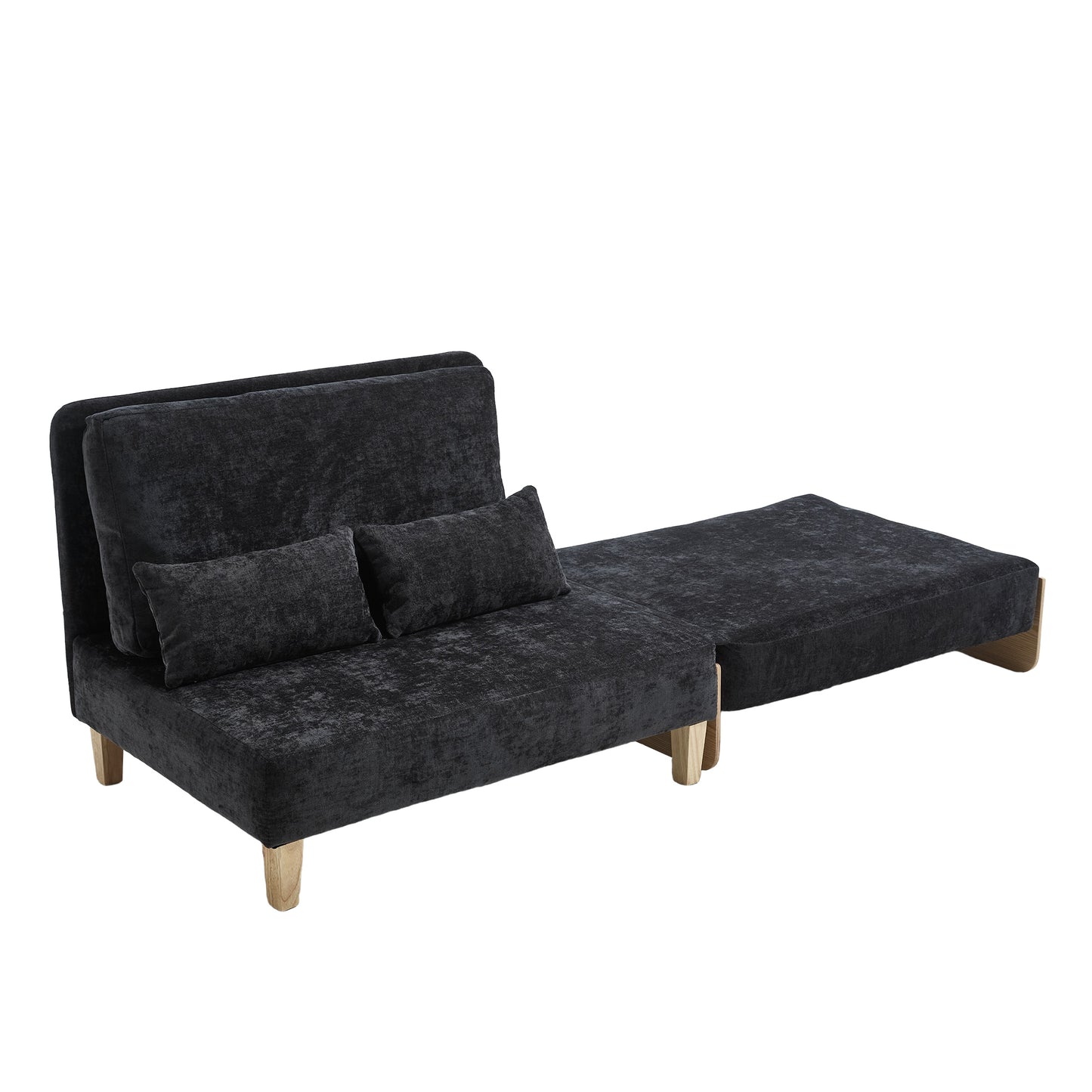 Mid-Century Modern Foldable Sofa Bed Recliner, 3-in-1 Convertible Sleeper with Three Pillows, Black Chenille for Small Spaces