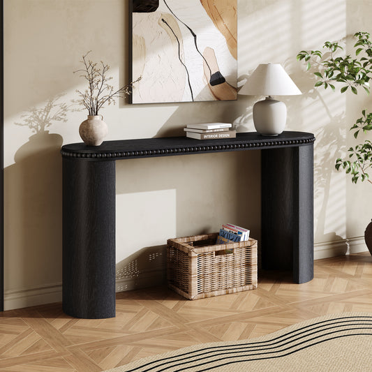 Mirod Vintage Console Table with Beaded Trim and Reversible Curved Legs, Natural Wood Veneer Finish – Entryway Accent Table for Hallway, Living Room, or Behind Sofa