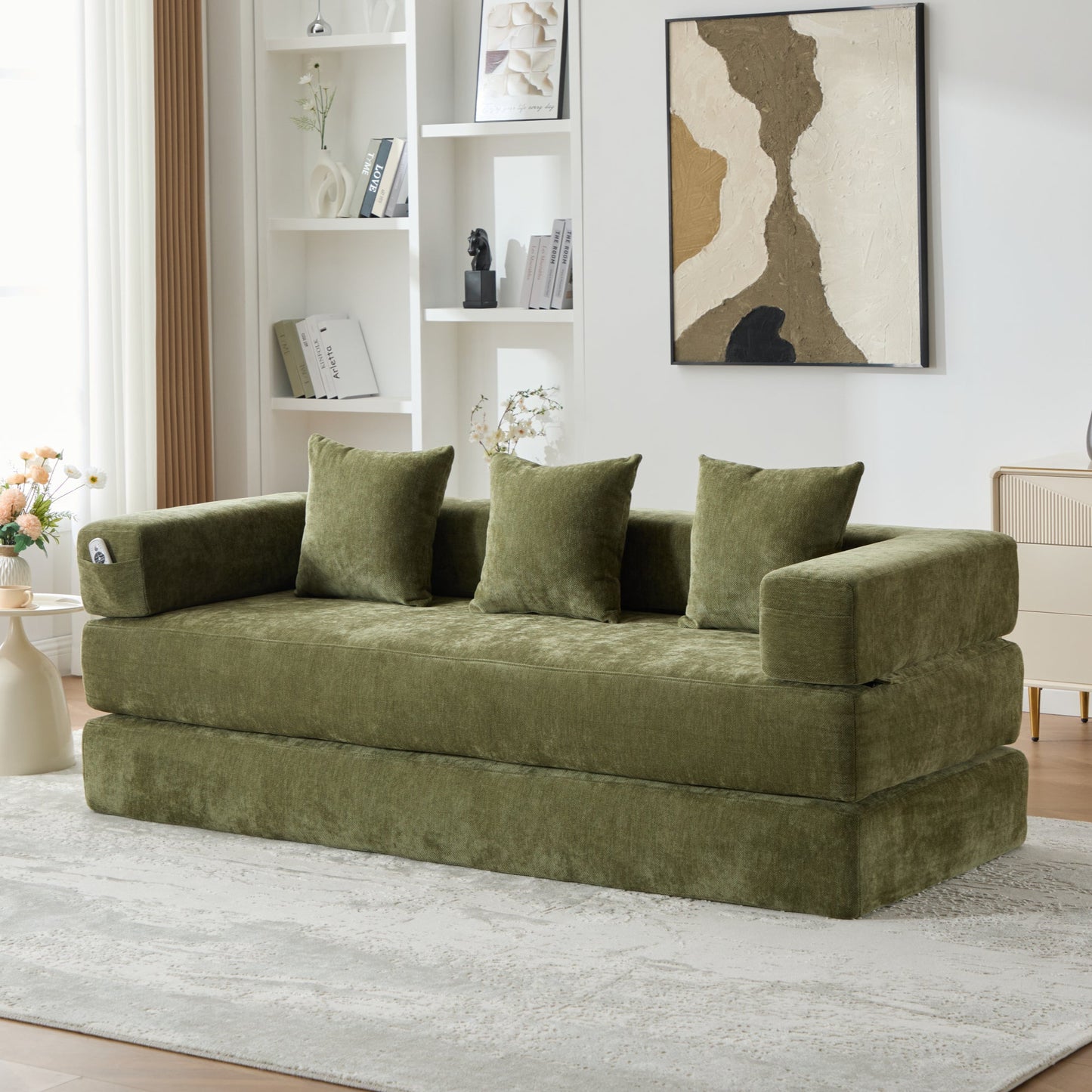 UNITED WE WIN Folding Sofa Bed with Pillows - Convertible Chair Floor Couch & Sleeping Mattress - Foldable Memory Foam Sleeper for Living Room/Dorm/Guest Room/Home Office/Apartment/Upstairs Loft