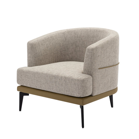 Modern Two-tone Barrel Fabric Chair, Upholstered Round Armchair in Mustard Green with Linen and PU Leather