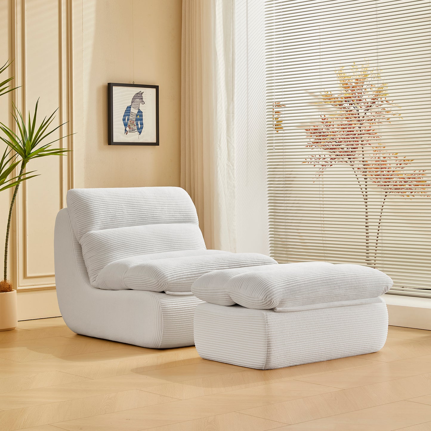 Modern Compressed Lounge Chair with Ottoman, Cozy Corduroy Recliner for Small Spaces, Living Room, or Bedroom