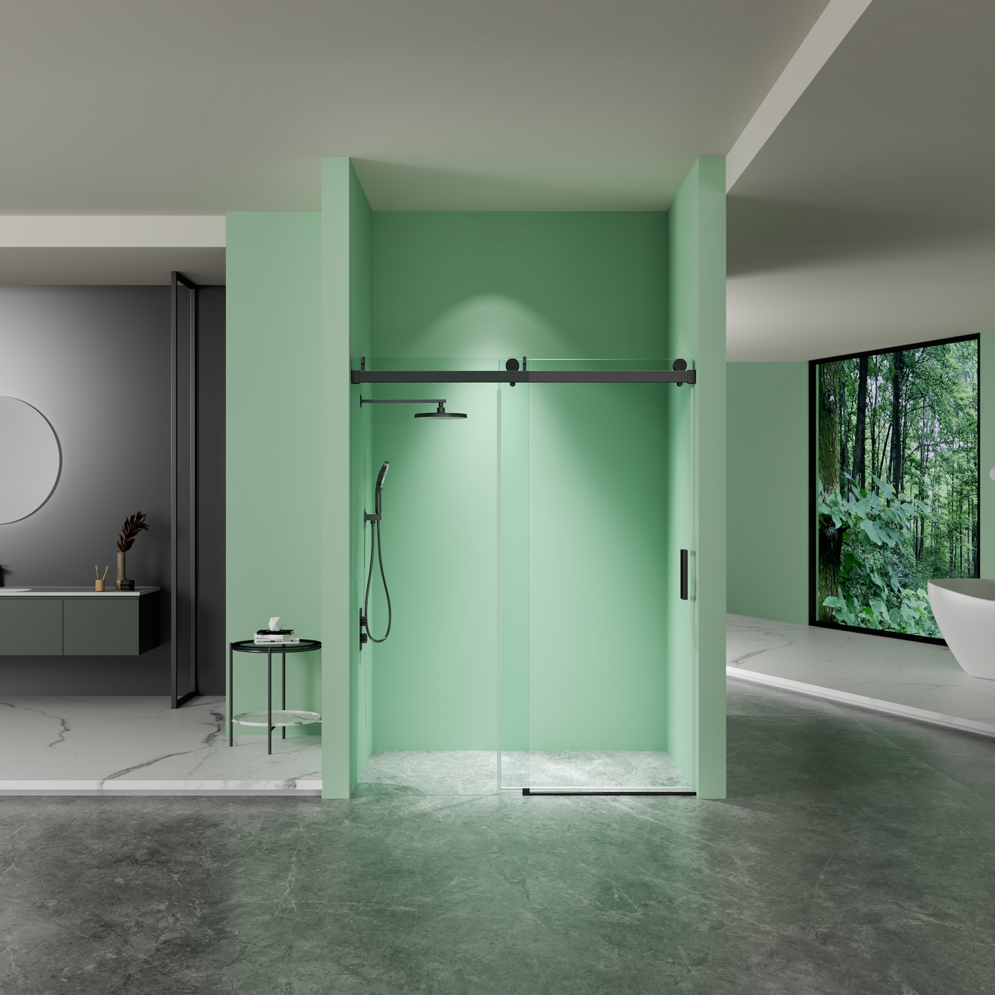 56' - 60' W x 76' H Frameless Soft-closing Single Sliding Shower Door, 3/8' (10mm) Tempered Glass with Easy-cleaning Coating, Matte Black 22D01-60MB