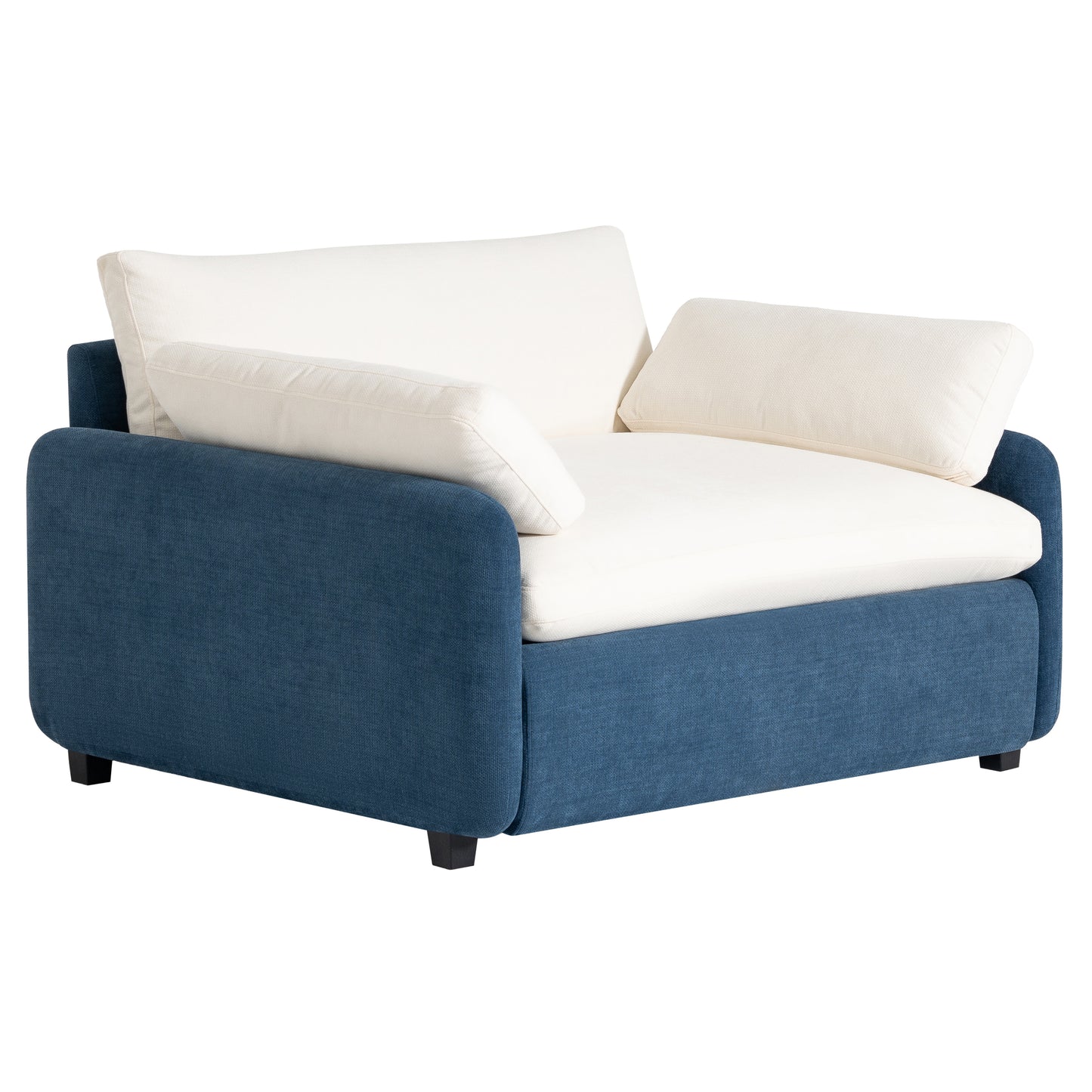 Modern Oversized Chenille Sofa Chair with Color Blocking and Pillows, 50*43 Inch, Blue