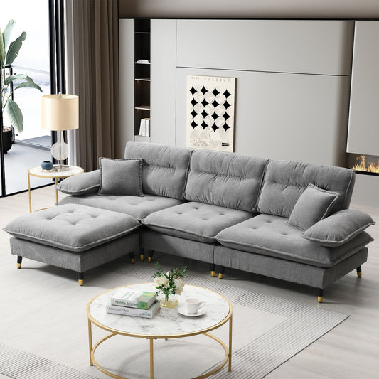 106*66.5' L shaped Convertible Sectional Sofa,4 Seat Tufted Couch Set with Two-tone Adjust Legs,Cloud Chenille Fabric,Movable Ottoman for Living Room,  Apartment,Office,3 Colors