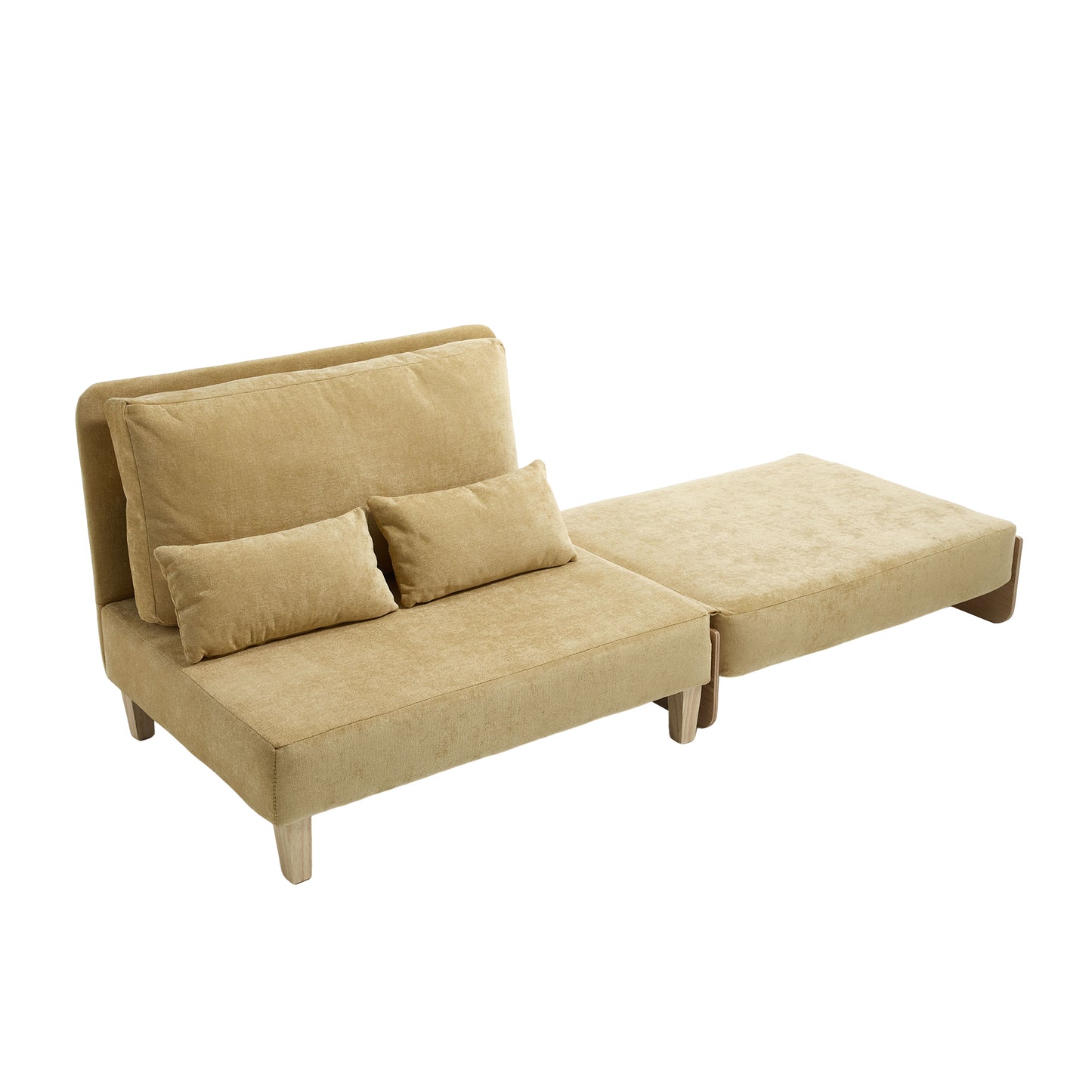 Mid-Century Modern Foldable Sofa Bed Recliner, 3-in-1 Convertible Sleeper with Three Pillows, Mustard Yellow Chenille