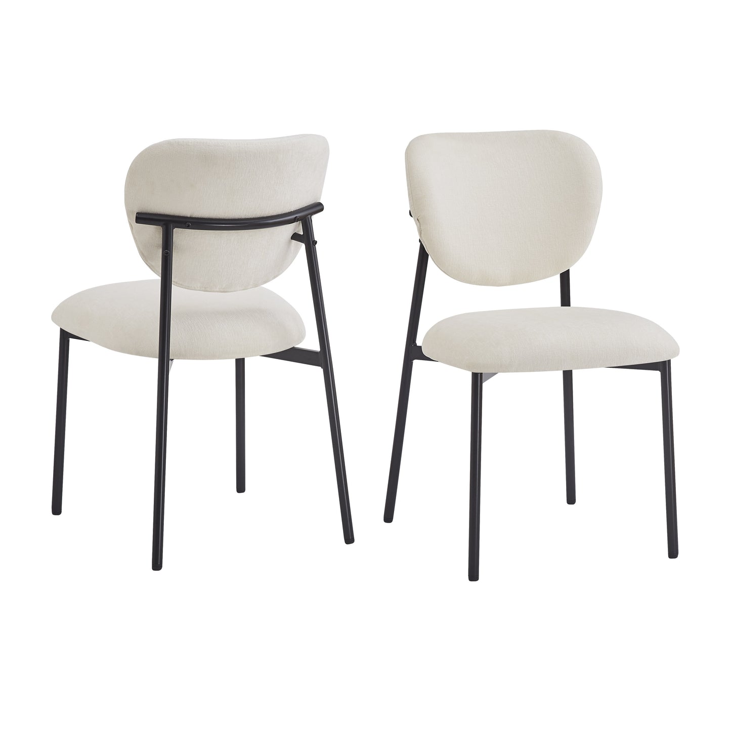 Modern Upholstered Dining Chairs with Metal Legs, Beige Fabric, Set of 2