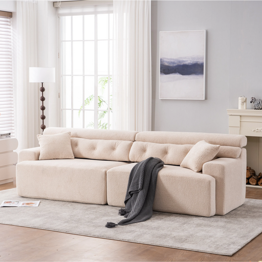 LY-029 APRICOT COMPRESSION SOFA: 4-seater combined sofa, Wood Grain Chenille fabric, full sponge compression sofa,combined sofa with 2 pillows  for living/ Home Furniture/ Apartment