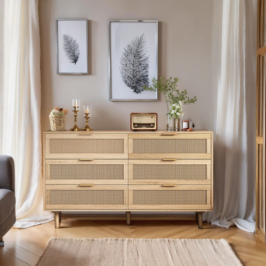 51.18'6-Drawers Rattan Storage Cabinet Rattan Drawer,for Bedroom,Living Room,Natural (Same SKU:W75784346)