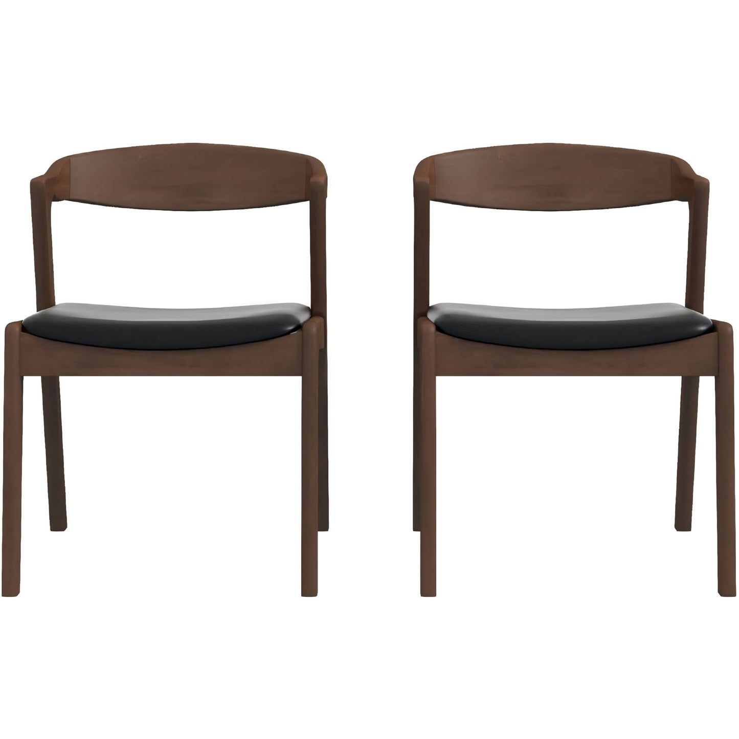 Dakota Mid-Century Solid Wood Dining Chair Set with Black Leather Upholstery Set Of 2